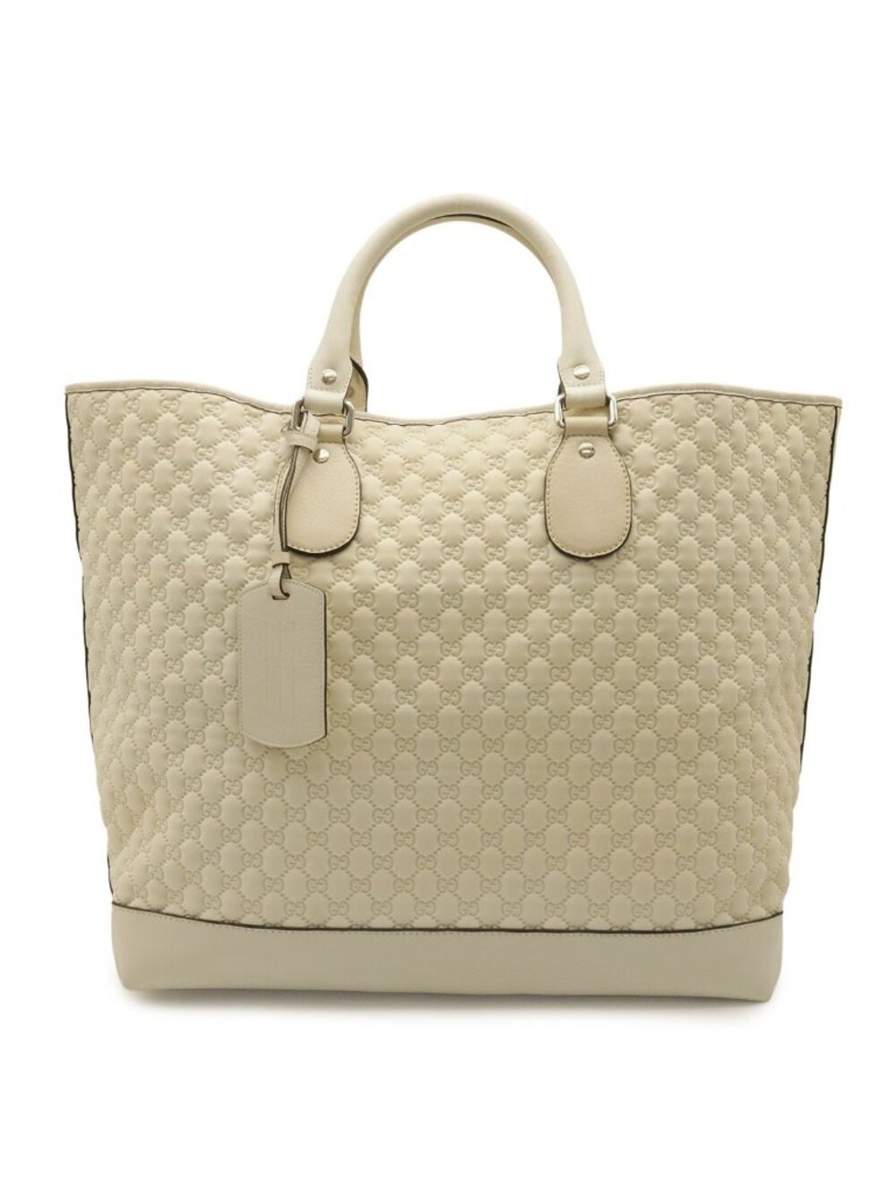 Gucci GG Logo Tote Large Boston Bag Purse Fabric Leather Ivory Cream